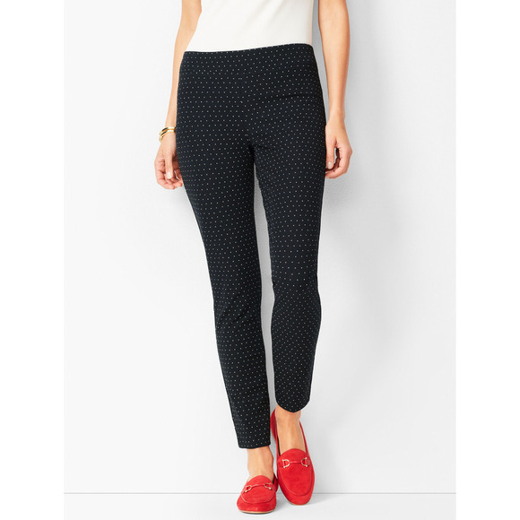 Talbots Bi Stretch Skinny Ankle Pants 16 16P Black White Trousers Polka Dot - Picture 1 of 7